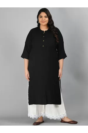 DesiNoor Women Plus Size Black Solid Kurta