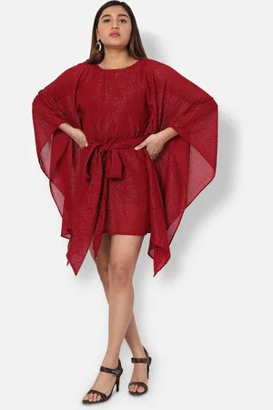 ASHTAG Maroon Embellished Embroidered Kaftan Mini Dress
