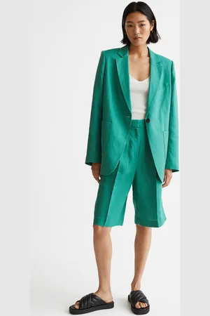 H&M Women Green Linen-blend Bermuda Shorts