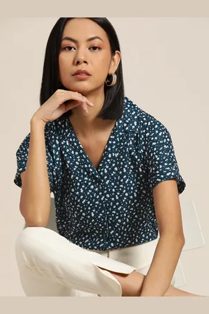 Invictus Women Navy Blue Floral Printed Casual Shirt