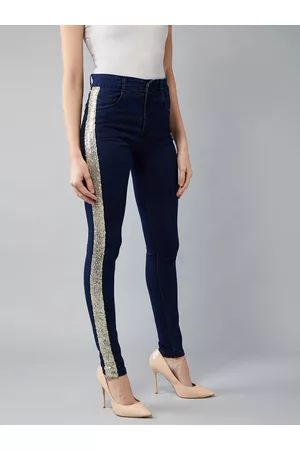 DOLCE CRUDO Women Navy Blue Skinny Fit Stretchable Denim Jeans