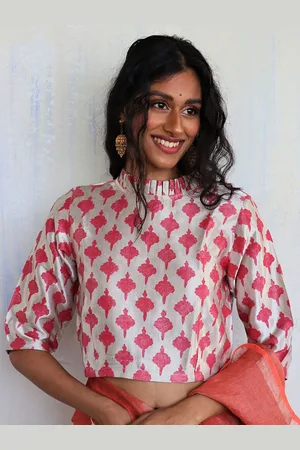 Chidiyaa Women Pink Printed Silk Saree Blouse