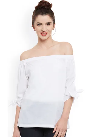 Miss Chase Women White Solid Bardot Top