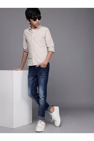 WROGN Boys Blue Skinny Fit Heavy Fade Stretchable Jeans
