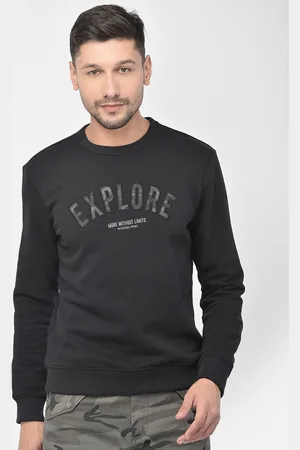 Woodland Men Black & White Printed Sweatshirt