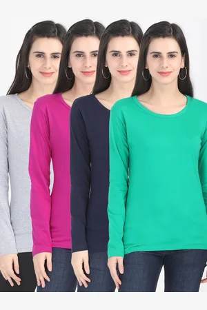 Fleximaa Women Magenta & Grey Pack of 4 Cotton T-shirt