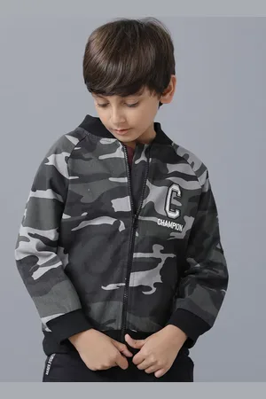 UNDER FOURTEEN ONLY Boys Grey & Black Camouflage Printed Bomber Jacket