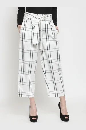 Sera Women White & White Tapered Fit Checked Culottes