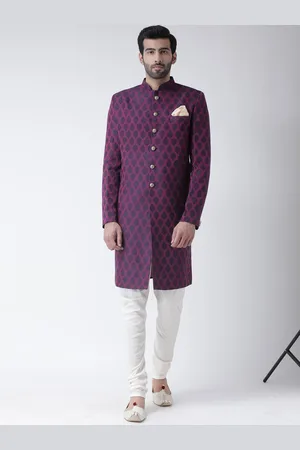 KISAH Men Woven Design Cotton Indowestern Sherwani Set