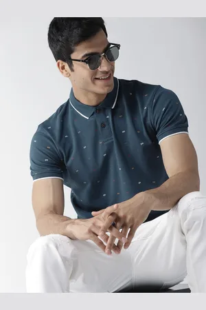 Mast & Harbour Men Navy Blue Printed Polo Collar T-shirt