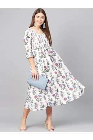 Biba Off-White & Pink Floral Printed A-Line Dress
