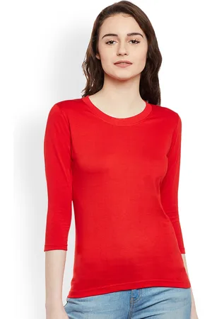 Miss Chase Women Red Solid Round Neck T-shirt
