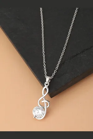 Carlton London Women Silver-Toned Rhodium-Plated CZ Studded Pendant with Chain