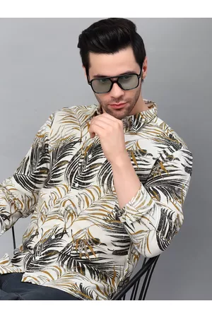 Rigo Men Leaves Printed Slim Fit Casual Resort Full Sleeve Shirt