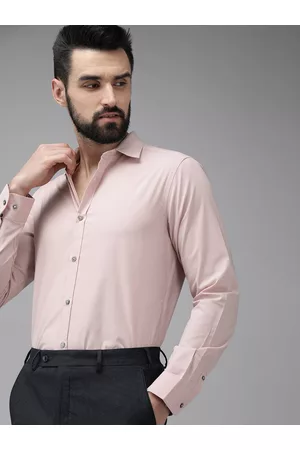 The Bear House Men Dusty Pink Solid Slim Fit Cotton Formal Shirt