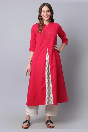 Pistaa Women Pink & White Kurta
