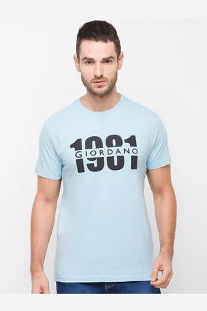 Giordano Men Blue Typography Printed Slim Fit T-shirt
