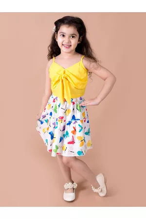 pspeaches Girls Yellow Solid Top with Skirt