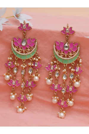karatcart Women Pink & Gold-Toned Classic Chandbalis Earrings