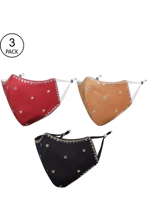 Masq Women Pack of 3 Sequinned 4-Ply Reusable Pure Cotton Cloth Masks