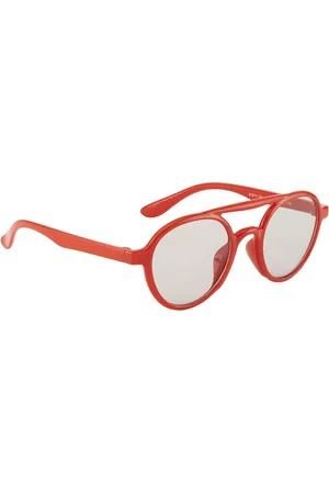 YK Unisex Kids Grey Lens & Red Oval Sunglasses with UV Protected Lens
