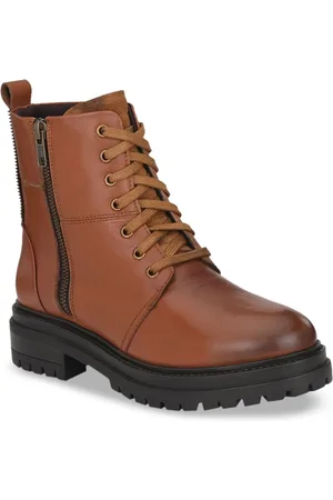 Delize Women Tan Brown Solid Leather High-Top Flat Boots