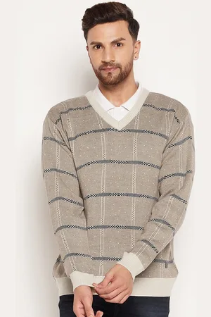 Duke Men Beige & Blue Checked Pullover