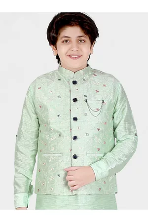CAVIO Boys Sea Green Kurta with Pyjama & with Nehru Jacket