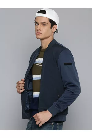 Flying Machine Men Navy Blue Bomber Jacket