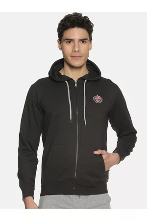 dollar Men Charcoal Grey Solid Hooded Sweatshirt