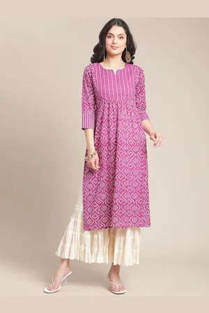 Varanga Women Pink & White Bandhani Printed Gotta Patti Kurta