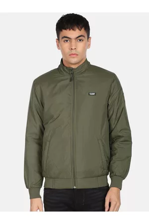 Flying Machine Men Olive Green Solid Polyester Bomber Jacket