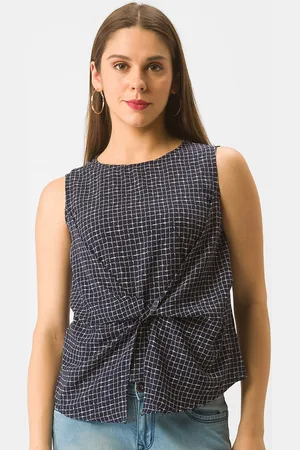 Globus Navy Blue Checked Twisted Top