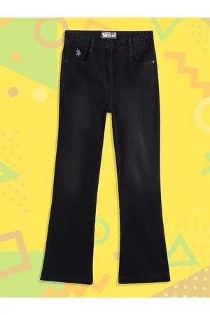 Ralph Lauren Girls Black Bootcut Mid-Rise Clean Look Light Fade Stretchable Jeans