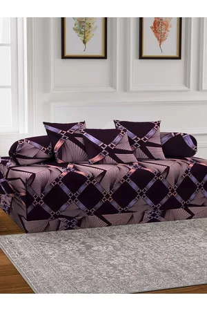 Arrabi Set Of 6 Brown & Pink Printed Diwan Set