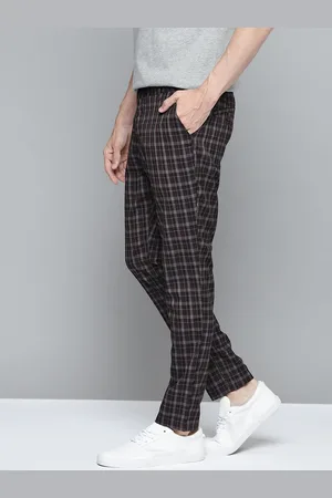 Mast & Harbour Men Grey & Maroon Checked Regular Fit Trousers