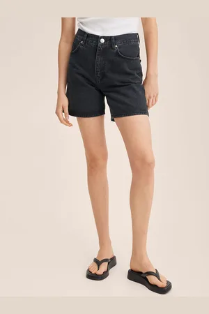 MANGO Women Black High-Rise Denim Shorts