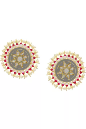 Asmitta Jewellery Gold Plated Grey Contemporary Studs Earrings