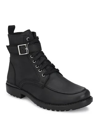 Delize Men Black Solid Leather Flat Boots