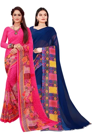 Florence Pink & Navy Blue Pure Georgette Saree Pack of 2