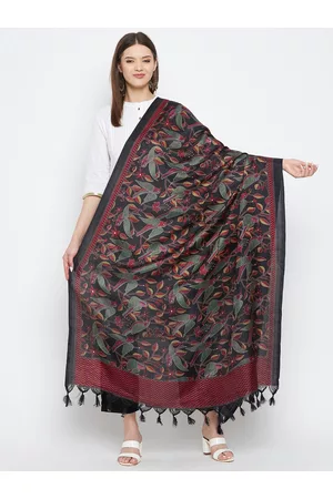 Clora Creation Black & Green Printed Dupatta