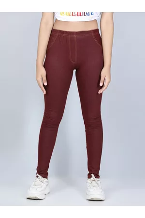 StyleStone Girls Brown Solid Cotton Jeggings