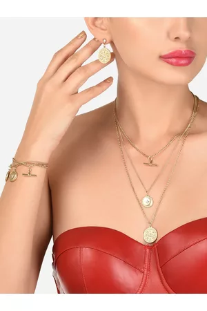 Ami Gold-Toned Gold-Plated 3-Layered Necklace With Earrings & Bracelet