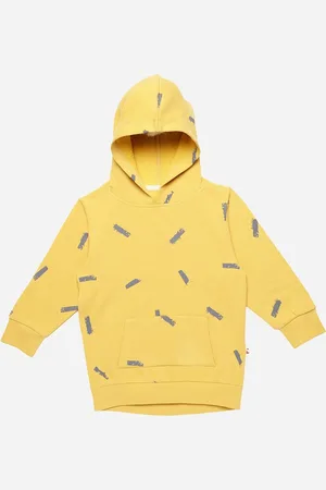 Nino Bambino Kids Organic Cotton Yellow Printed Hooded Sustainable Sweatshirt