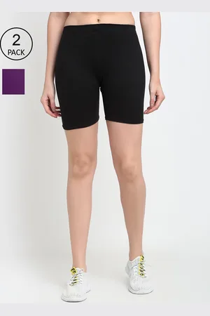 GRACIT Women Black & Purple Pack of 2 Cotton Cycling Sports Shorts