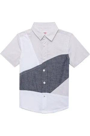 UNDER FOURTEEN ONLY Boys Beige Colourblocked Cotton Casual Shirt