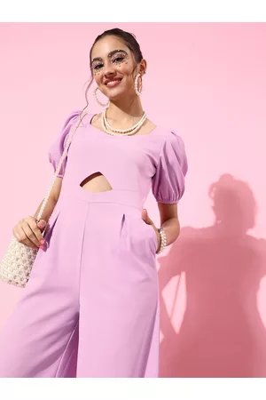 ATHENA Women Elegant Lavender Solid Cut Out Jumpsuit