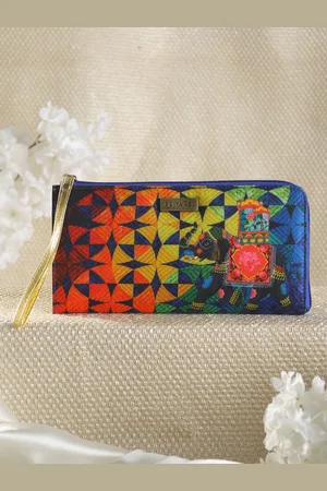 Priyaasi Women Blue & Yellow Ethnic Motifs Printed Zip Around Wallet