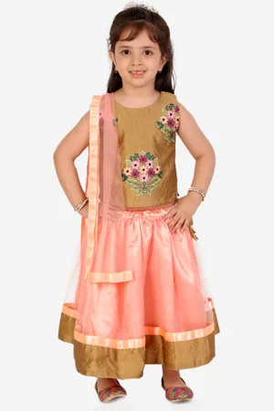 Superminis Girls Peach-Coloured & Beige Embroidered Ready to Wear Lehenga & Blouse With Dupatta