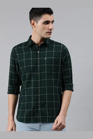 WROGN Men Green & White Slim Fit Checked Casual Shirt